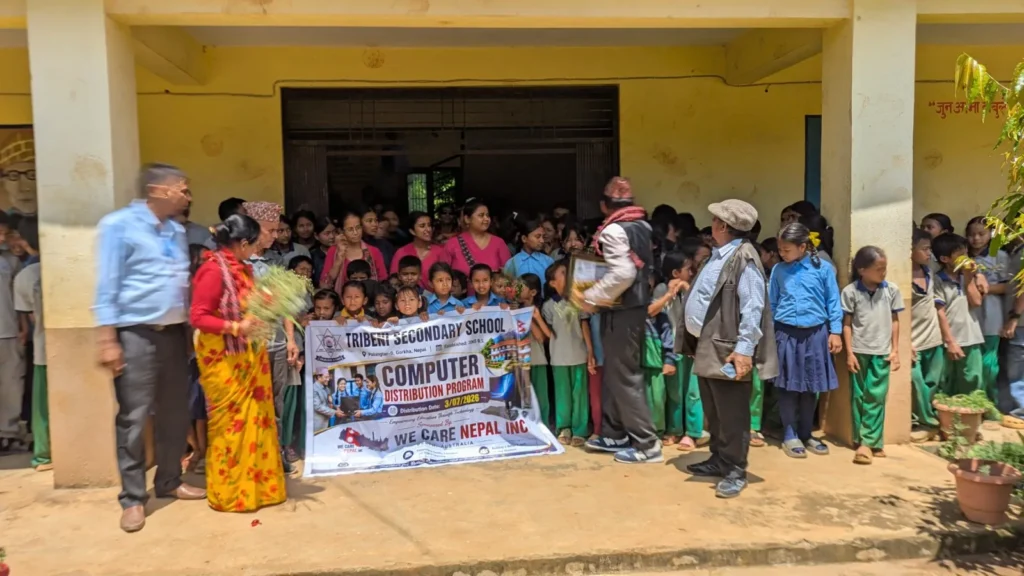 Students, teachers and our members outside the school